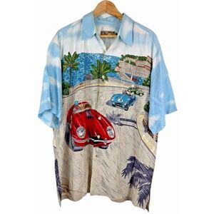 Tori Richard Vintage Race Cars Monaco All Over Print Men's L Classic Camp Shirt